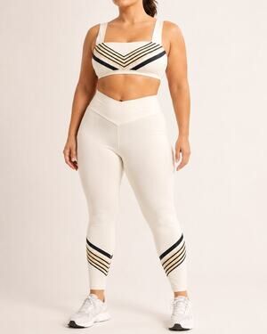 NWT WeWoreWhat Banana Stripes Activewear Set Bra Top Leggings Size L